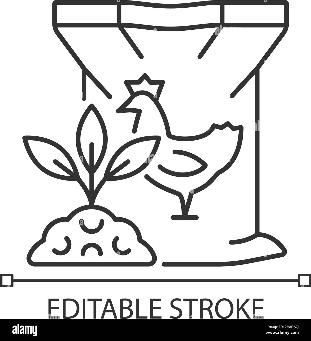 Icona lineare concime di pollame di pollo Illustrazione Vettoriale