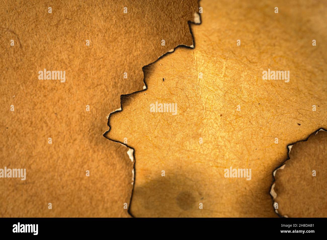 Buccia bruciata di carta vecchia. Sfondo vintage e retrò Foto Stock