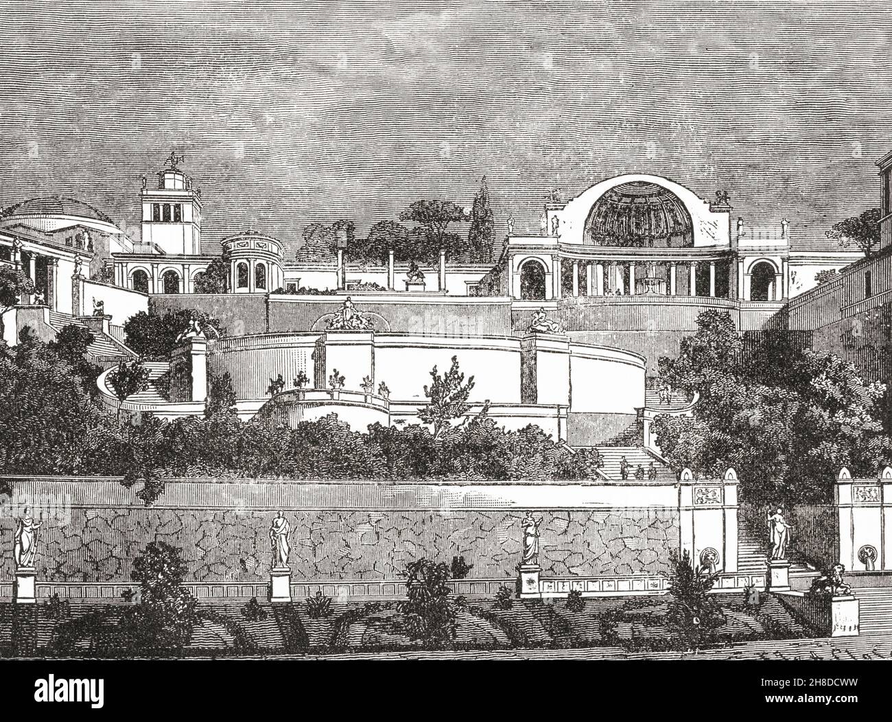 Villa Adriana a Tibur, oggi Tivoli, Italia. Dalla storia universale illustrata di Cassell, pubblicata nel 1883. Foto Stock