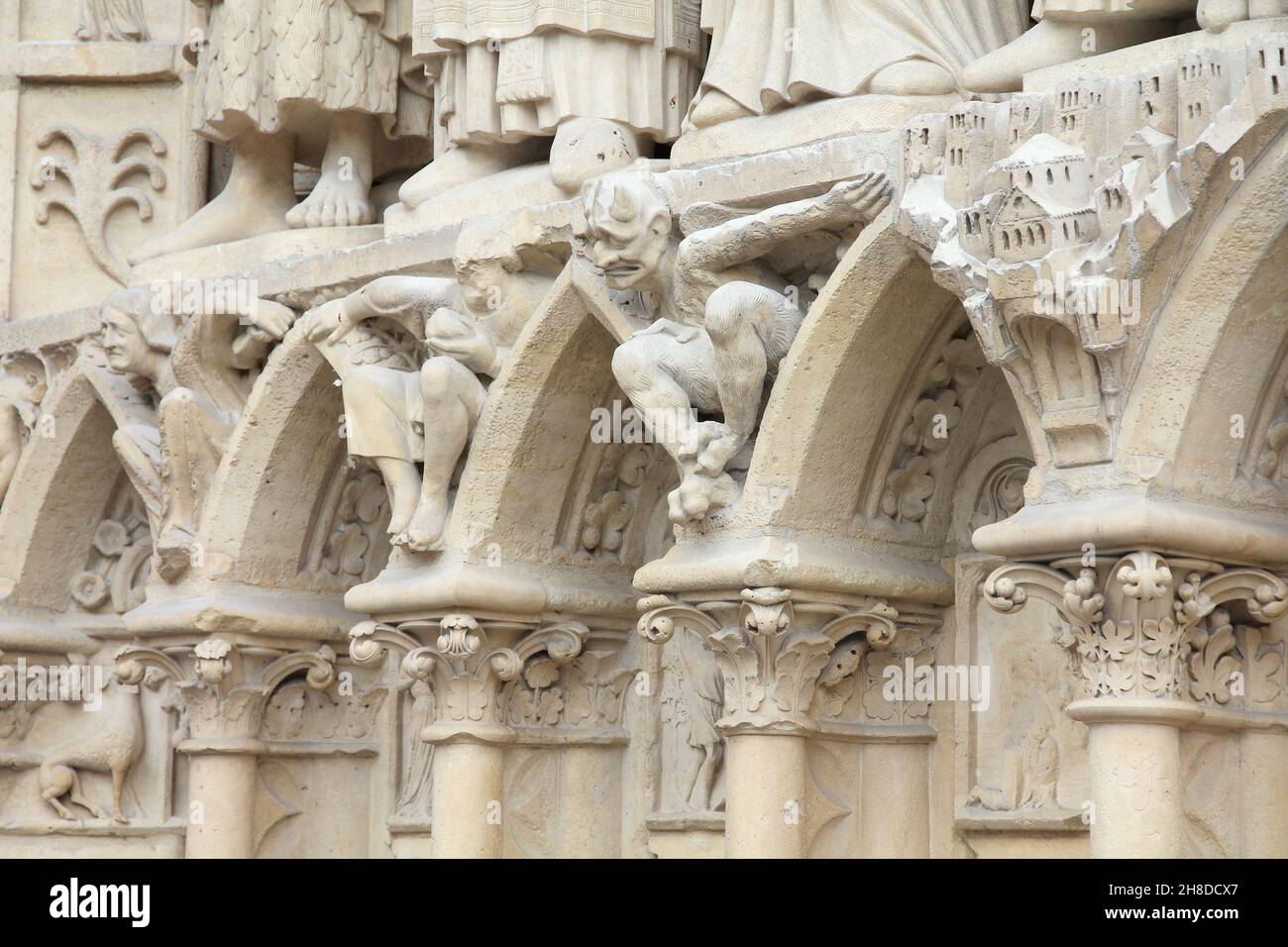 Parigi Notre-Dame Cattedrale architettura. Monumento gotico francese. Foto Stock