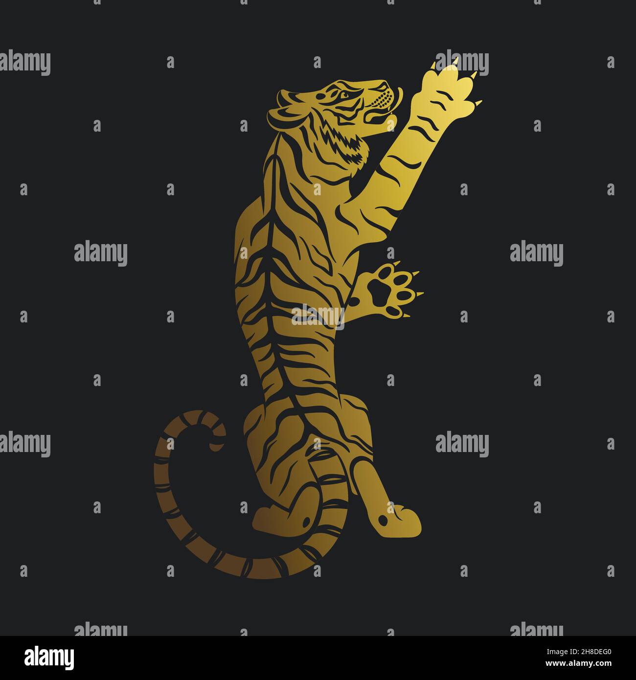 tigre d'oro su sfondo nero Illustrazione Vettoriale
