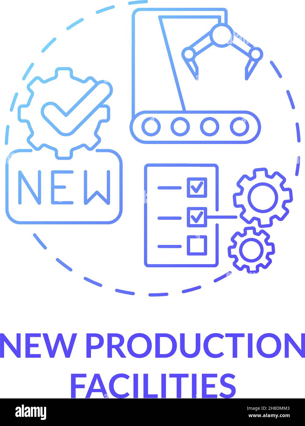 Nuovo impianto di produzione icona blu gradiente concetto Illustrazione Vettoriale