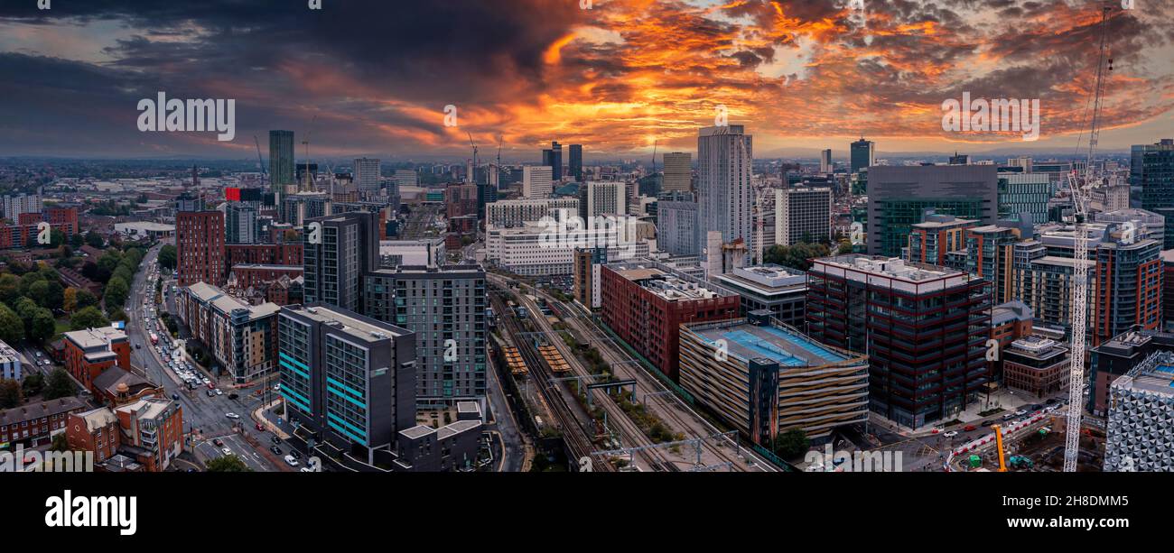 Vista aerea della città di Manchester nel Regno Unito Foto Stock