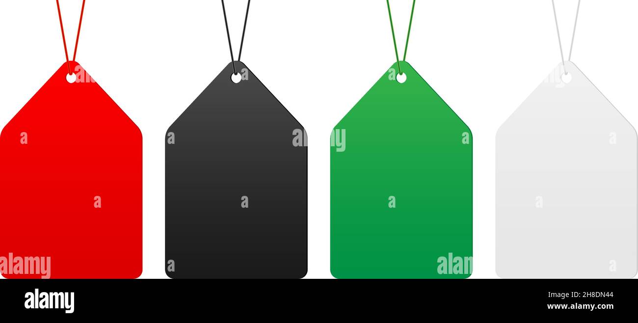 Set vettoriale di etichette di vendita, in rosso, nero, verde e bianco, isolato su sfondo. Illustrazione Vettoriale