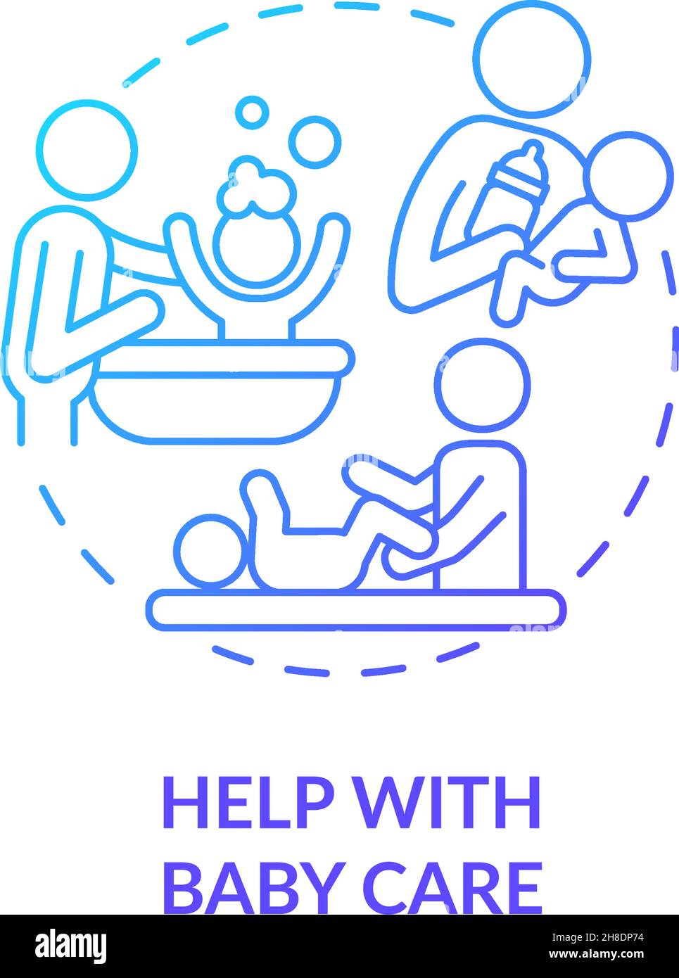 Aiuto con l'icona del concetto di gradiente blu di cura del bambino Illustrazione Vettoriale