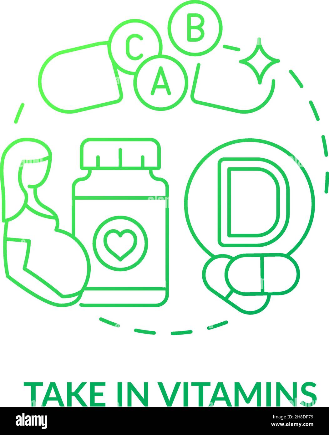 Prendere in vitamine verde gradiente concetto icona Illustrazione Vettoriale