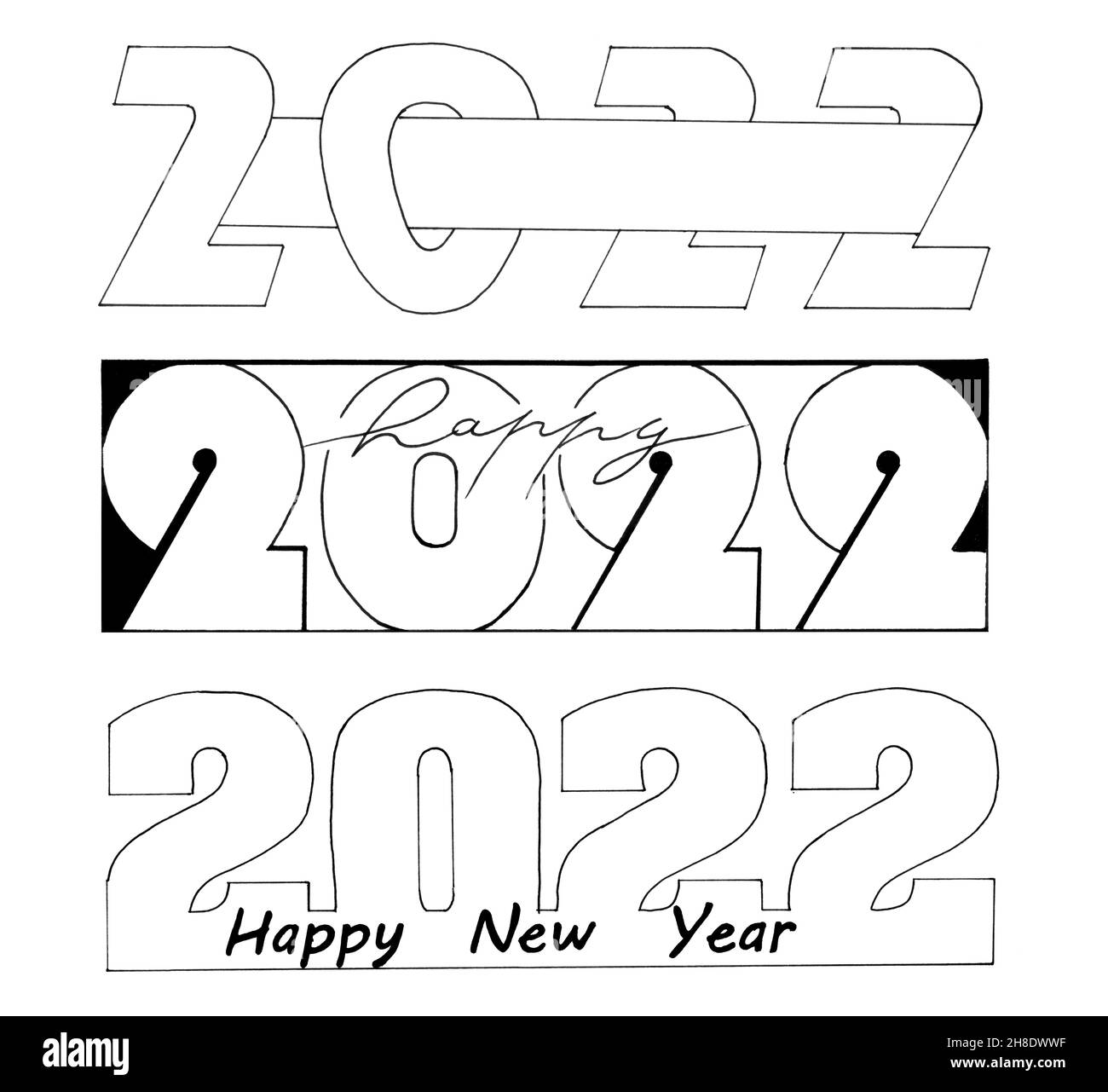 Composizione scritta a mano di 2022 testo su sfondo bianco Foto Stock