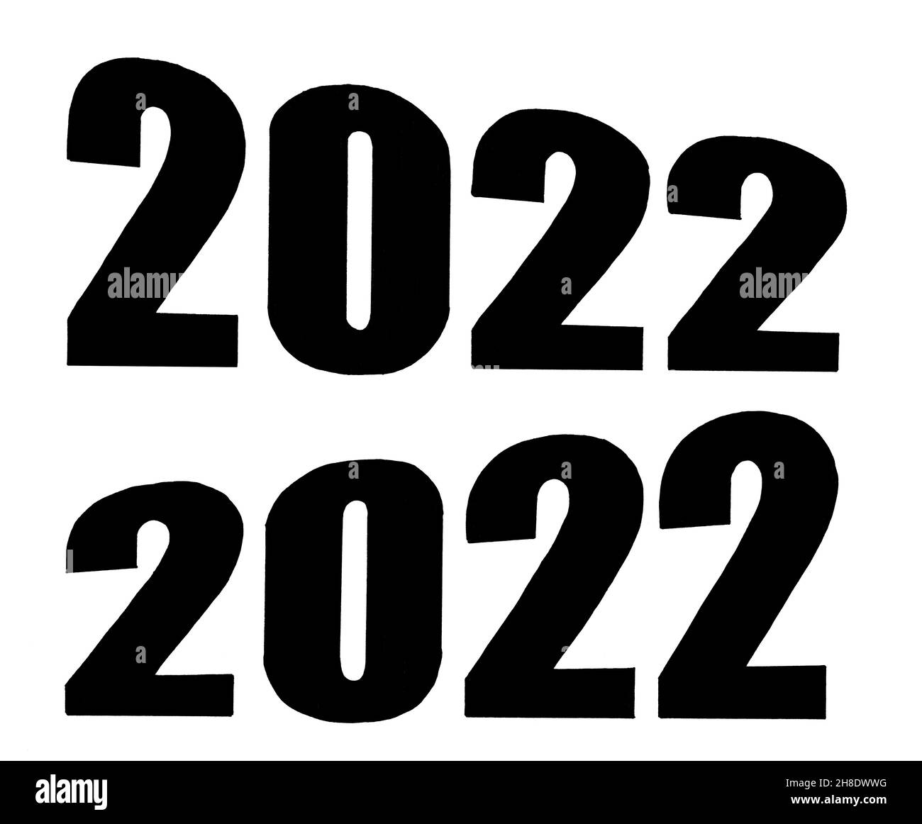 Composizione scritta a mano di 2022 testo su sfondo bianco Foto Stock