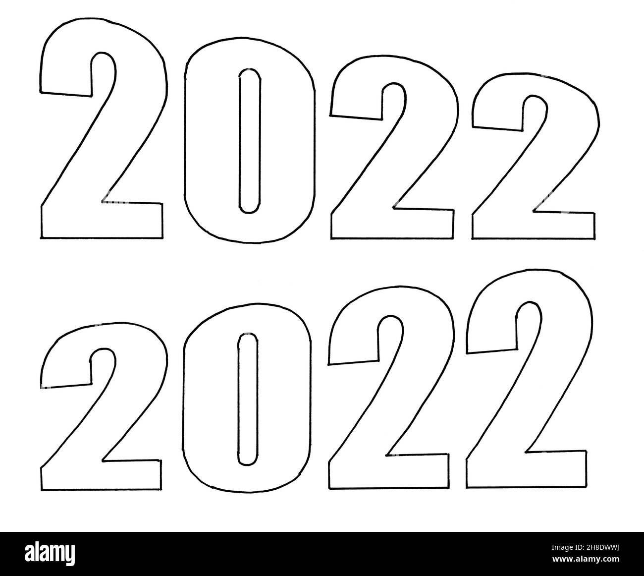 Composizione scritta a mano di 2022 testo su sfondo bianco Foto Stock