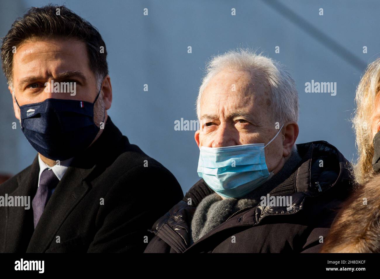 Hugues Renson e Yves de Gaulle all'inaugurazione del molo Jacques Chirac il 29 novembre 2021 a Parigi, Francia. Foto di Nasser Berzane/ABACAPRESS.COM Foto Stock