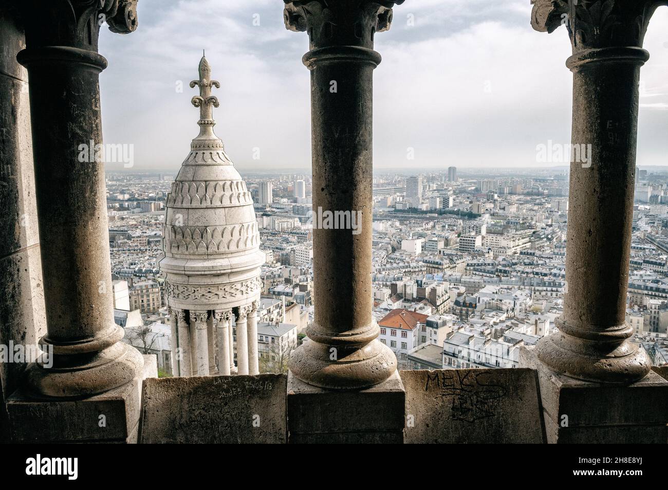 Panorama di Parigi dalla Basilica del Sacro cuore di Montmartre, 18th, Francia Foto Stock