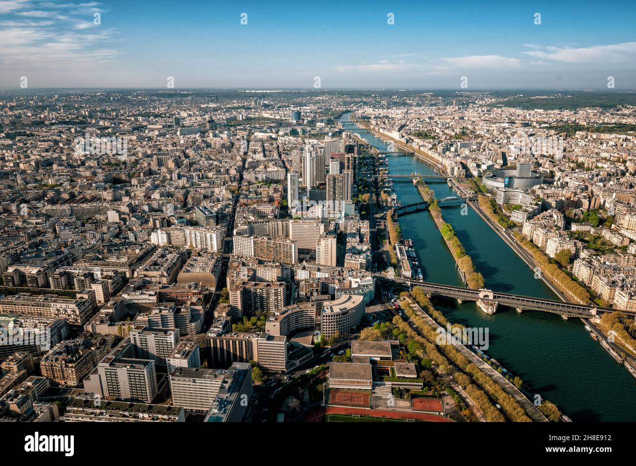 La Senna nel sud-ovest di Parigi dalla Torre Eiffel, Francia Foto Stock