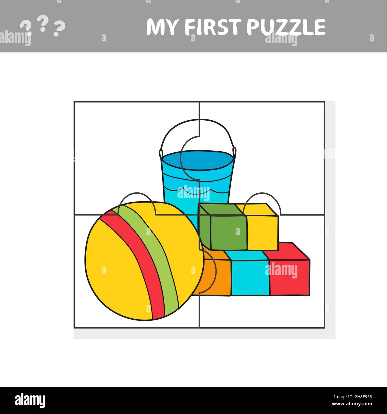Asilo infantile giocattoli, vettore. Puzzle per bambini. Il mio primo puzzle Illustrazione Vettoriale