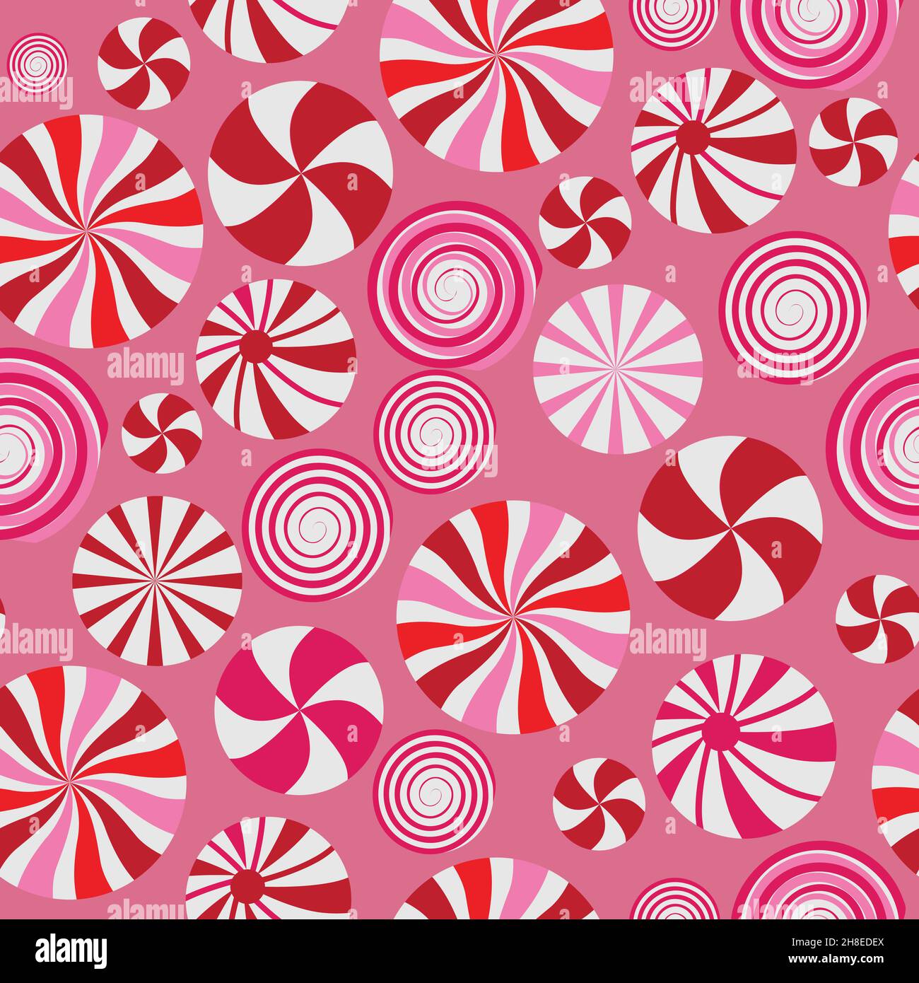 Rosa, rosso e bianco ripetizione senza giunture. Caramelle mentine vacanza tema vettore illustrazione sfondo. Illustrazione Vettoriale