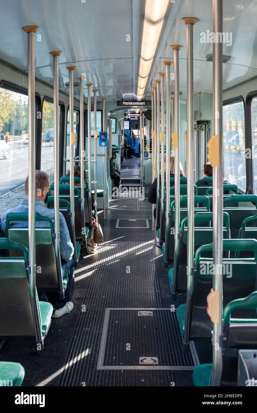 Tram interno a Helsinki, Finlandia Foto Stock