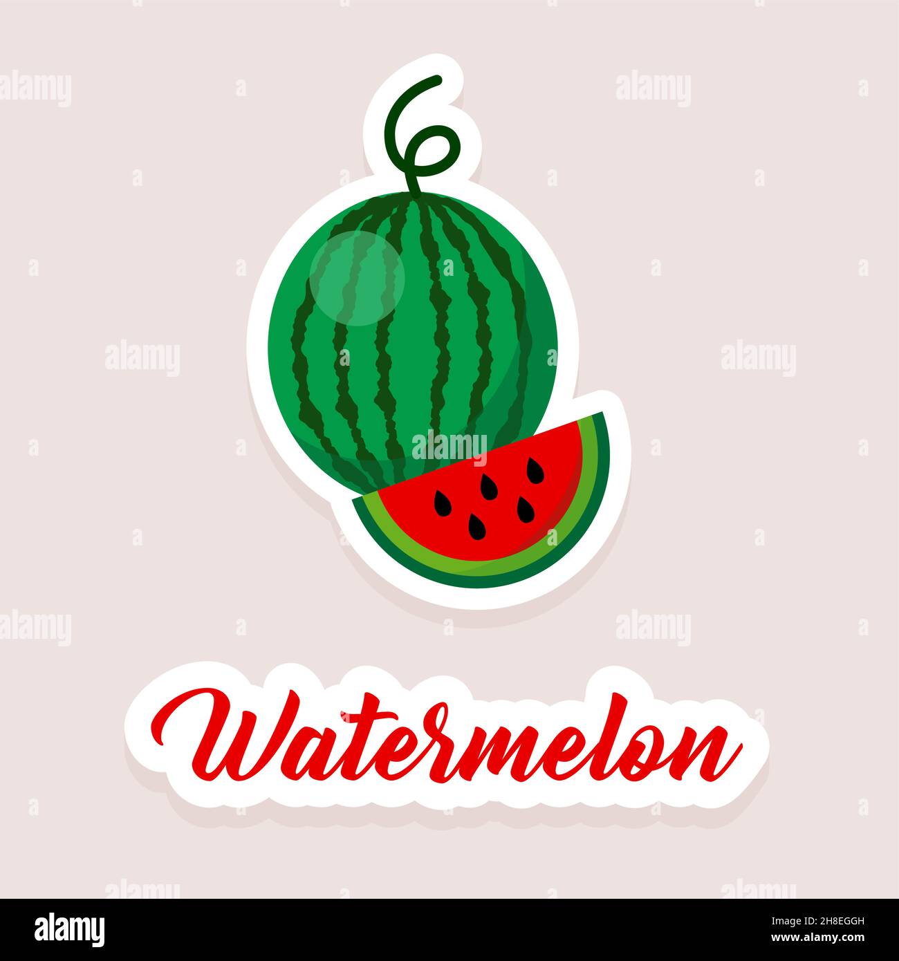 Carino vettore adesivo frutta watermelon icone. Stile piatto. EPS 10 Illustrazione Vettoriale