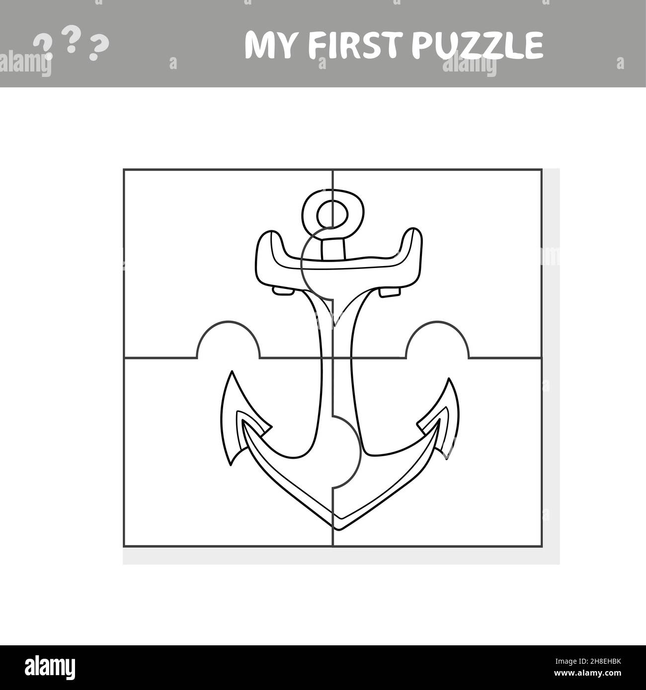 Foglio di lavoro. Gioco per bambini. Puzzle con ancora. Il mio primo puzzle e libro da colorare Illustrazione Vettoriale