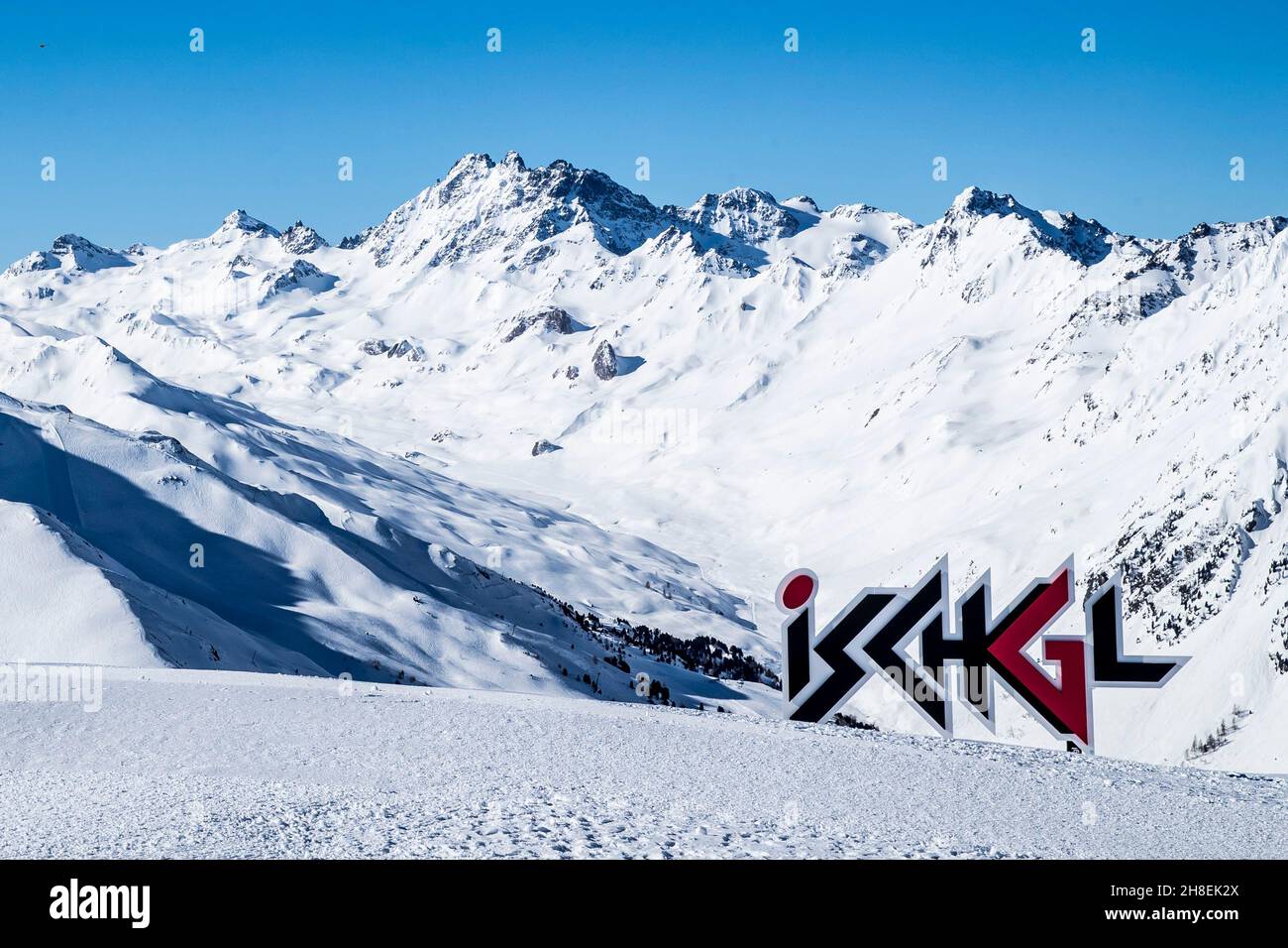 Ischgl Skigebiet im Winter Schnee Foto Stock