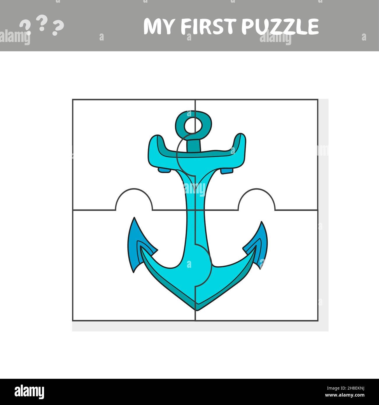 Foglio di lavoro. Gioco per bambini. Puzzle con ancora. Il mio primo puzzle Illustrazione Vettoriale