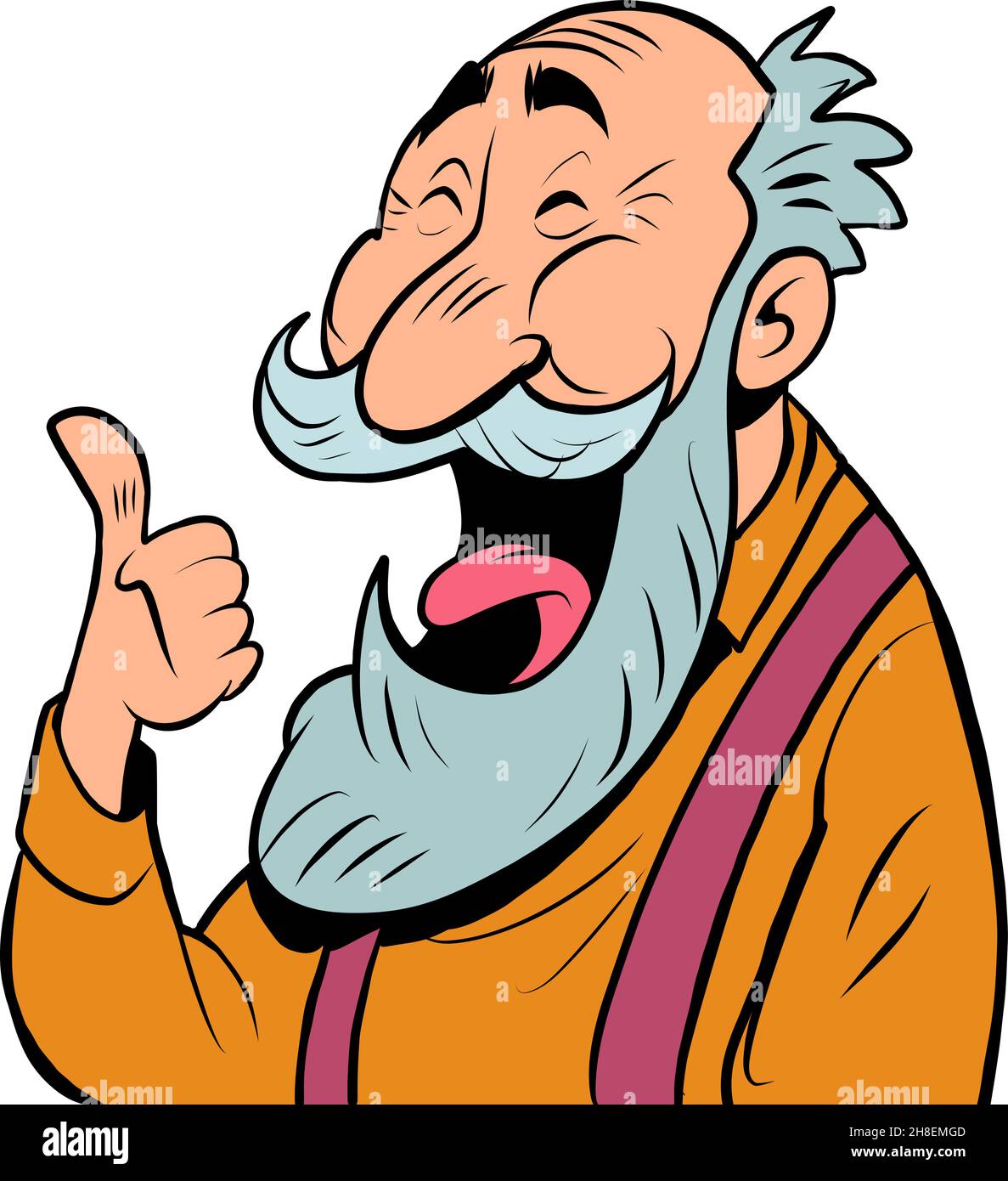 un vecchio uomo con una barba grigia ride. Senore anziano positivo Illustrazione Vettoriale