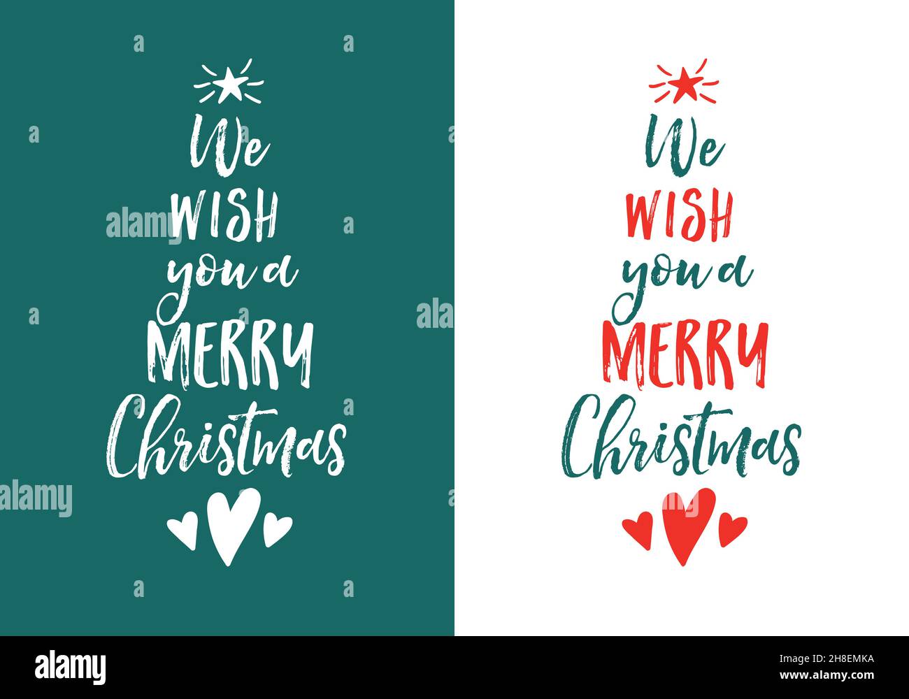 Biglietto di Natale scritto a mano con albero, rosso e verde, sfondo bianco, elementi vettoriali di disegno grafico Illustrazione Vettoriale