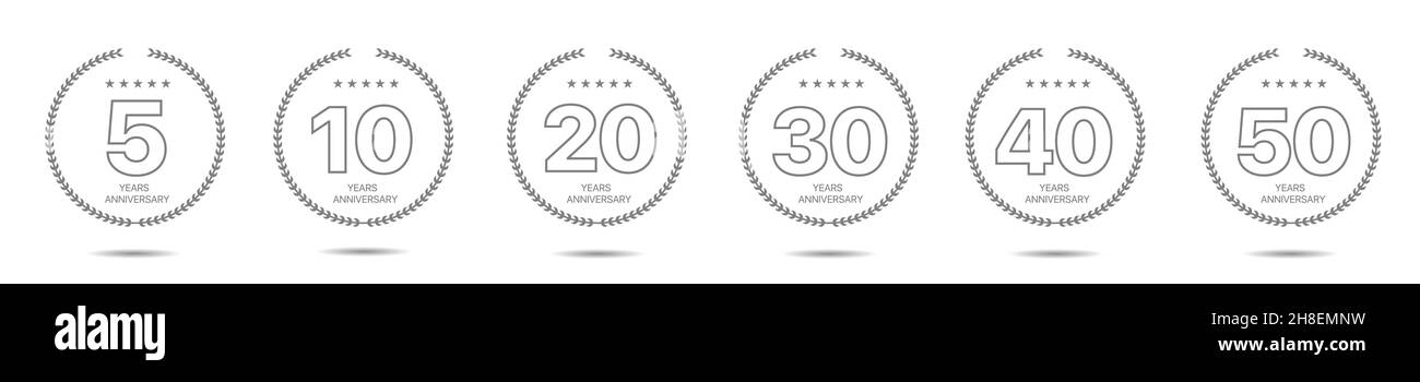 Anniversario Grey Laurel wreath set etichetta Vector Illustrazione Vettoriale