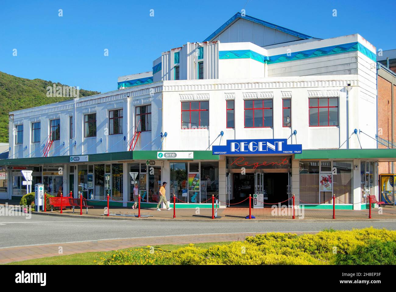 Art Deco Regent Theatre Building, Guinness Street, Greymouth, Grigio distretto, West Coast, Isola del Sud, Nuova Zelanda Foto Stock