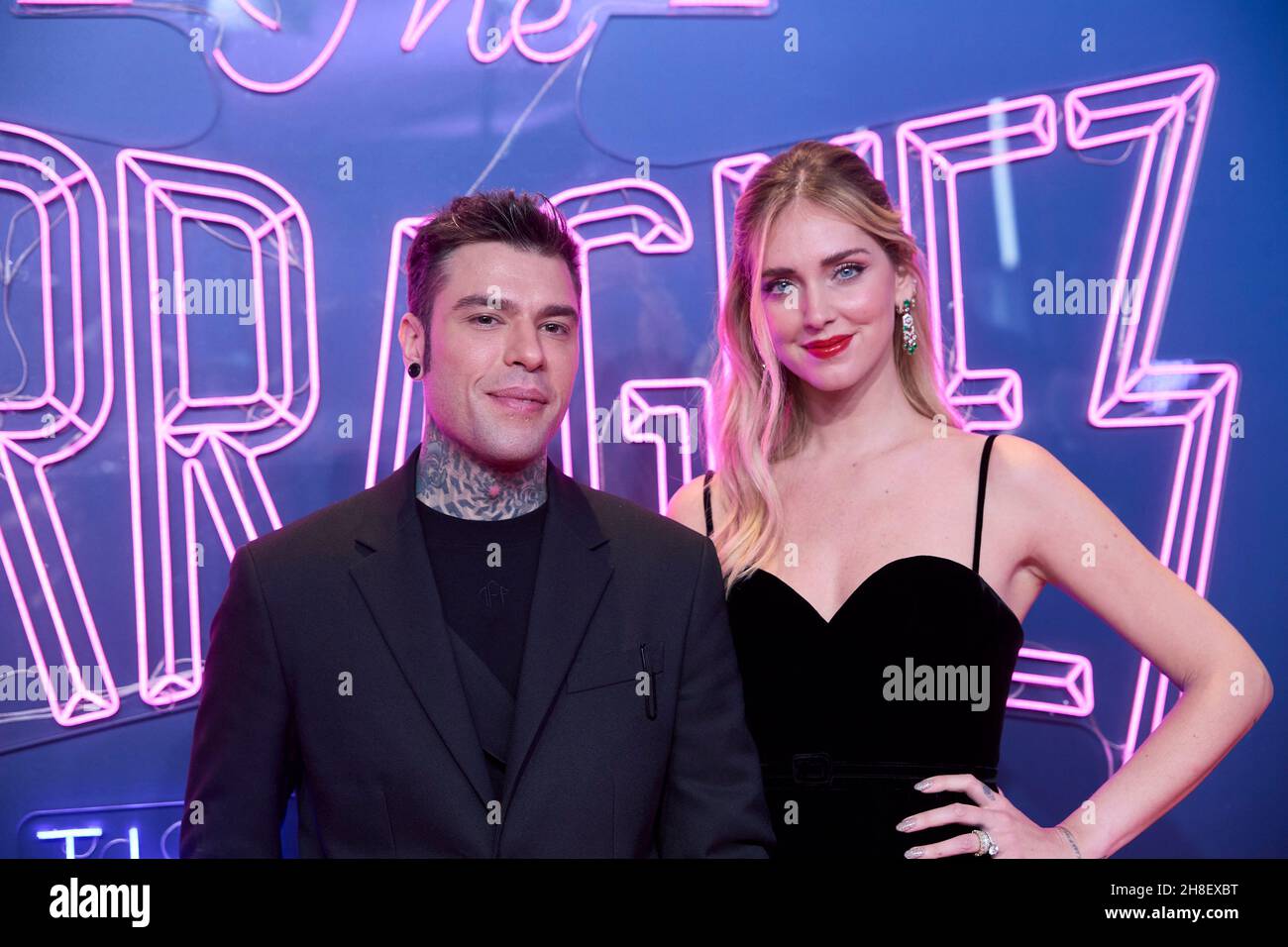 29 novembre 2021, Madrid, Spagna: CHIARA FERRAGNI e FEDEZ (Federico Leonardo Lucia) partecipano alla prima originale amazzonica di '˜The Ferragnez' a Yelmo Luxury Palafox. (Credit Image: © Jack Abuin/ZUMA Press Wire) Foto Stock