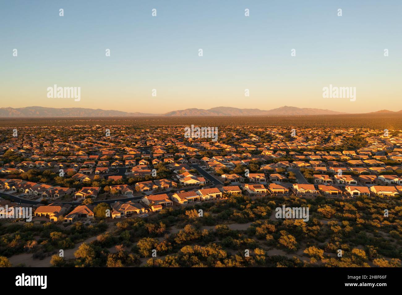 Quartiere della classe media superiore in Arizona, fuco sparato. Foto Stock