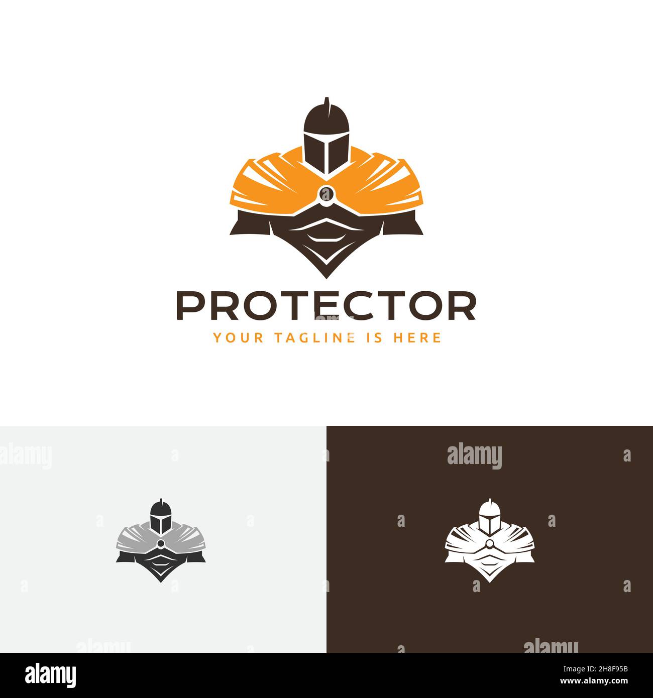 Strong Protector Knight Spartan Soldier Warrior Armor War Logo Illustrazione Vettoriale