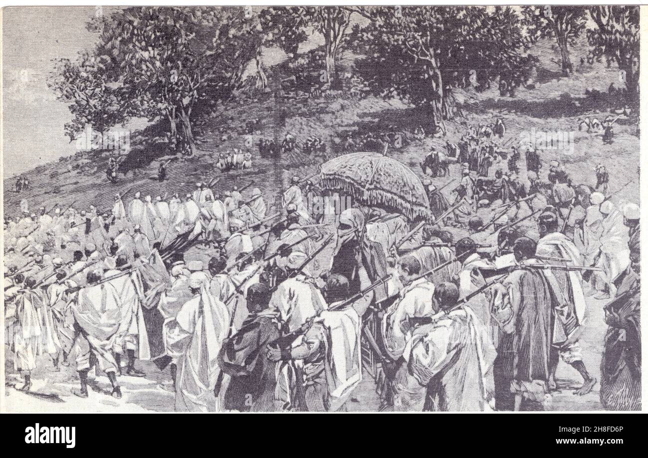 La campagne d'Abyssinie.le négus Ménélik au milieu de ses troupe avant la bataille d'Adoua Foto Stock