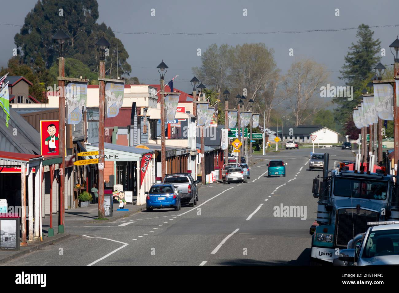 'Broadway', Main Street, Reefton, West Coast, South Island, Nuova Zelanda Foto Stock