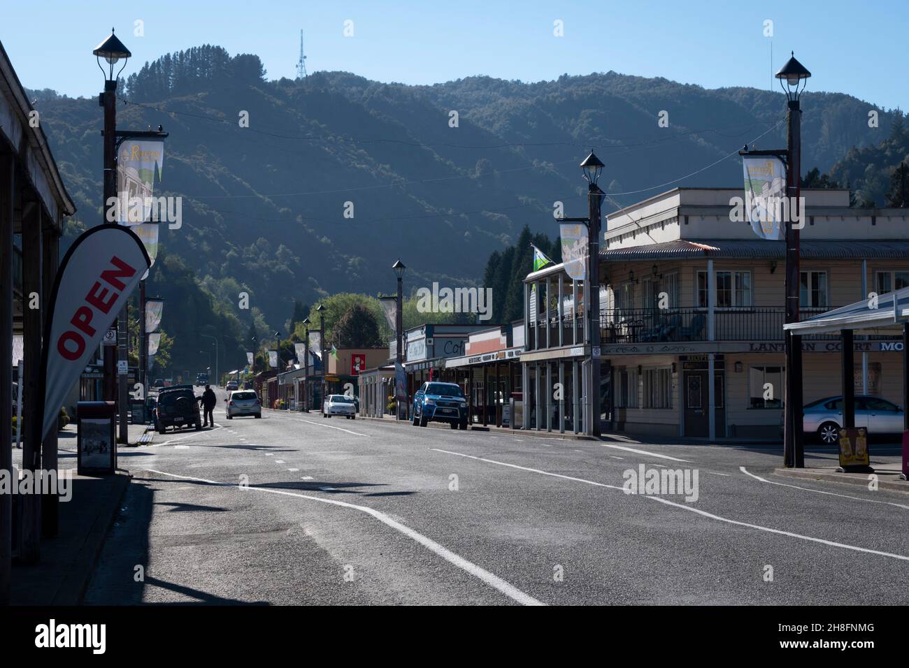 'Broadway', Main Street, Reefton, West Coast, South Island, Nuova Zelanda Foto Stock
