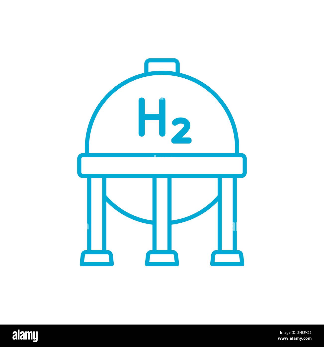 Icona della linea blu del serbatoio di idrogeno. Concetto di stoccaggio del carburante a idrogeno. Sfera del serbatoio del gas H2. Risorse energetiche sostenibili fonti energetiche alternative. Vettore Illustrazione Vettoriale