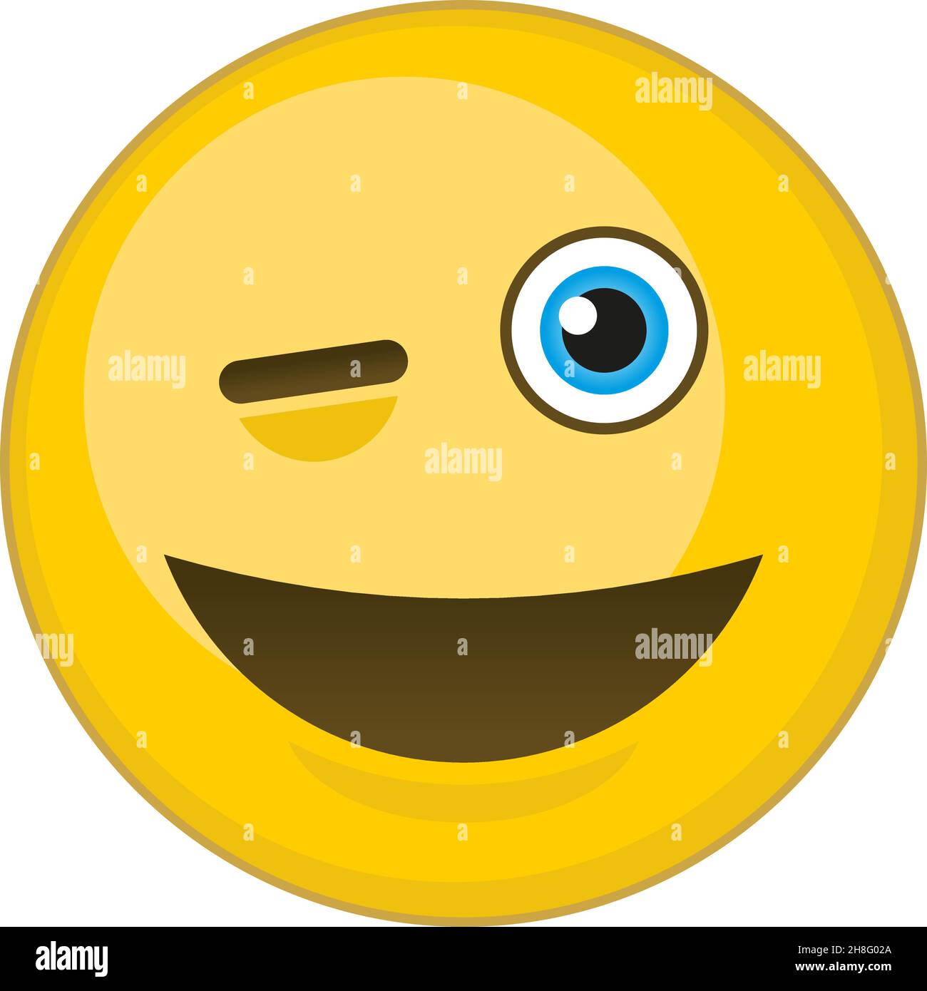 Emoticon con verricello. Cartoon palla gialla con occhio wink Illustrazione Vettoriale