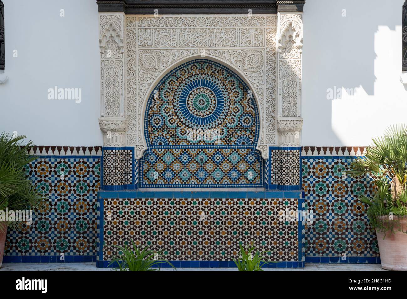 Bella decorazione delle pareti nella Grande Mosquee de Paris, Francia Foto Stock