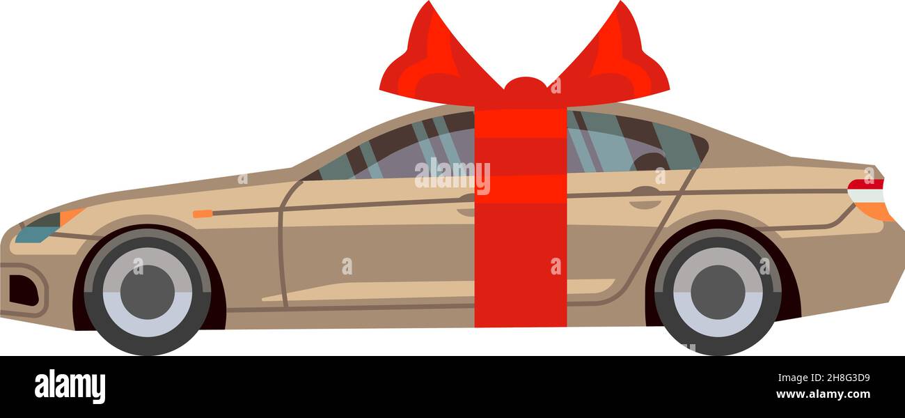 Auto con fiocco regalo nastro rosso. Icona presente Immagine e Vettoriale -  Alamy