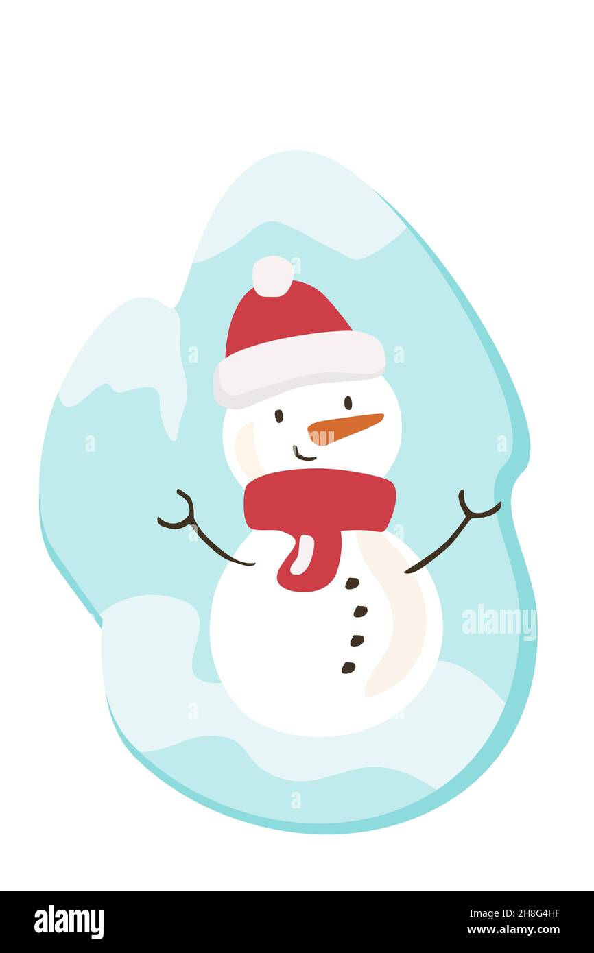 snowman su una cartolina. Un disegno sul tema di Capodanno. Spazio di copia. Foto Stock
