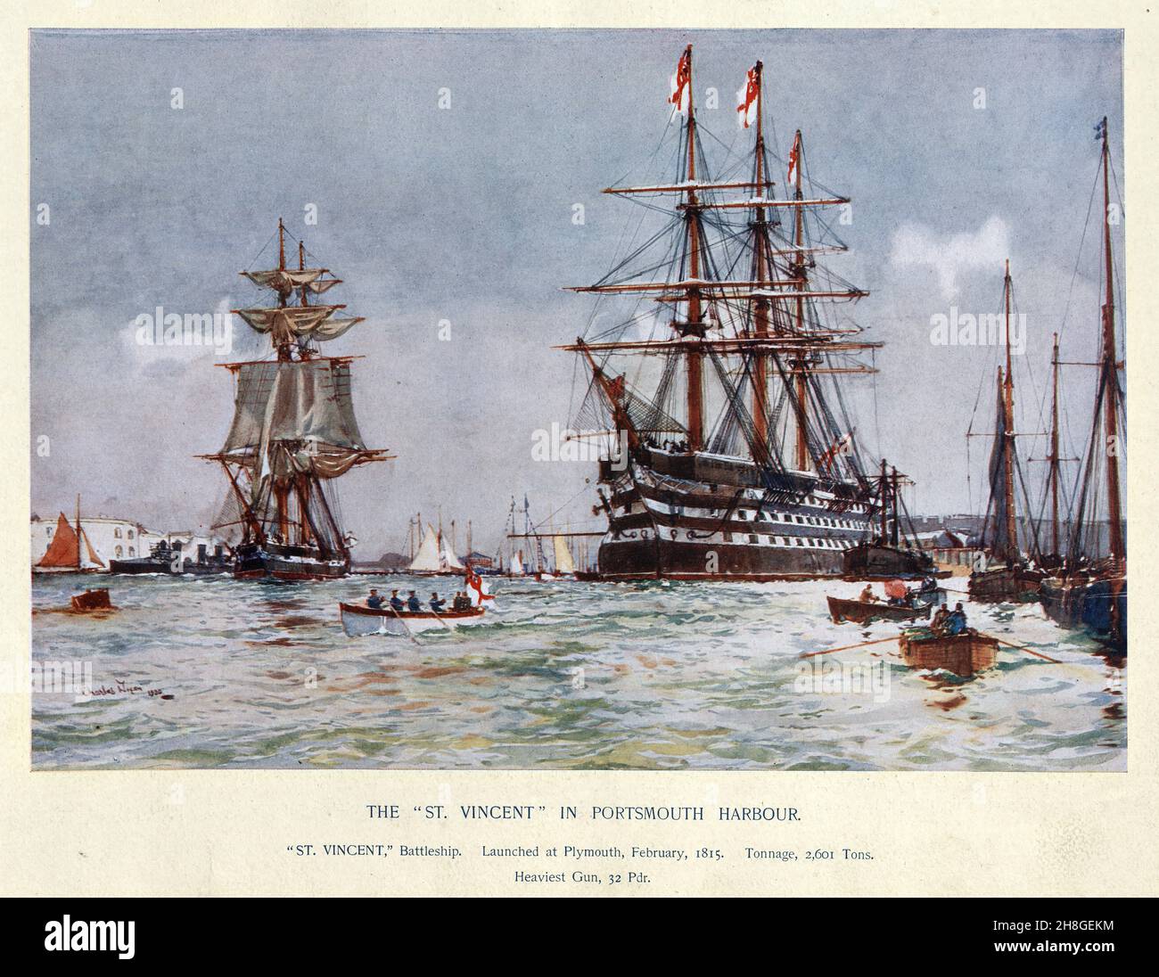 HMS St Vincent nel porto di Portsmouth. Una nave di prima classe da 120 cannoni della linea della Royal Navy, fissata nel 1810 al Dockyard di Devonport e lanciata sopra Foto Stock