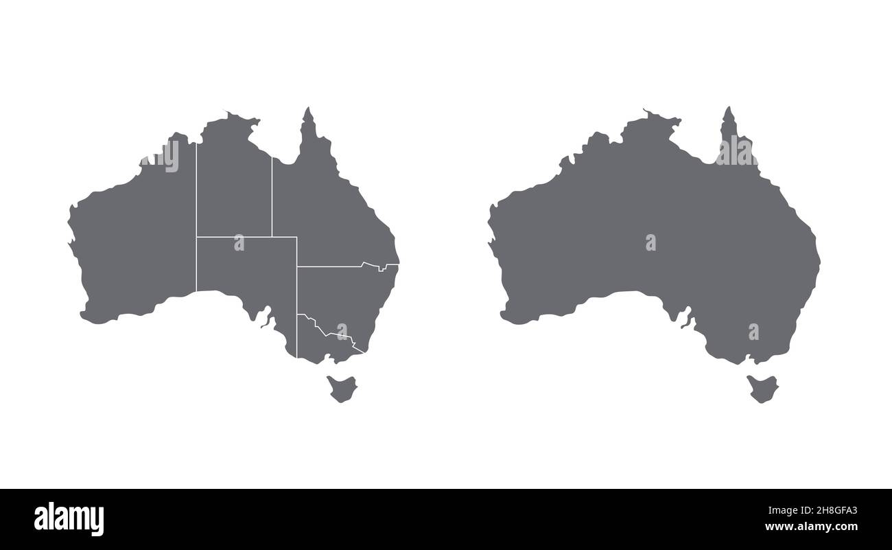 Mappe dell'Australia impostate con i confini degli stati isolati sul bianco. Foto Stock