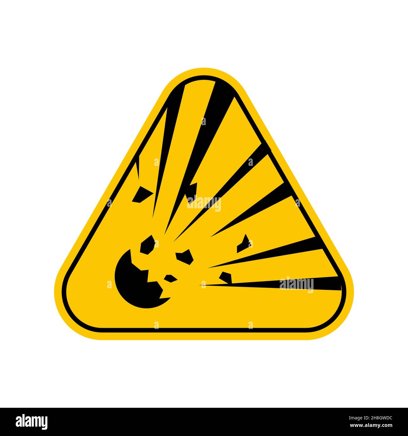 Simboli di pericolo di esplosione, simbolo di attenzione triangolo giallo, isolato su sfondo bianco, icona vettoriale Illustrazione Vettoriale
