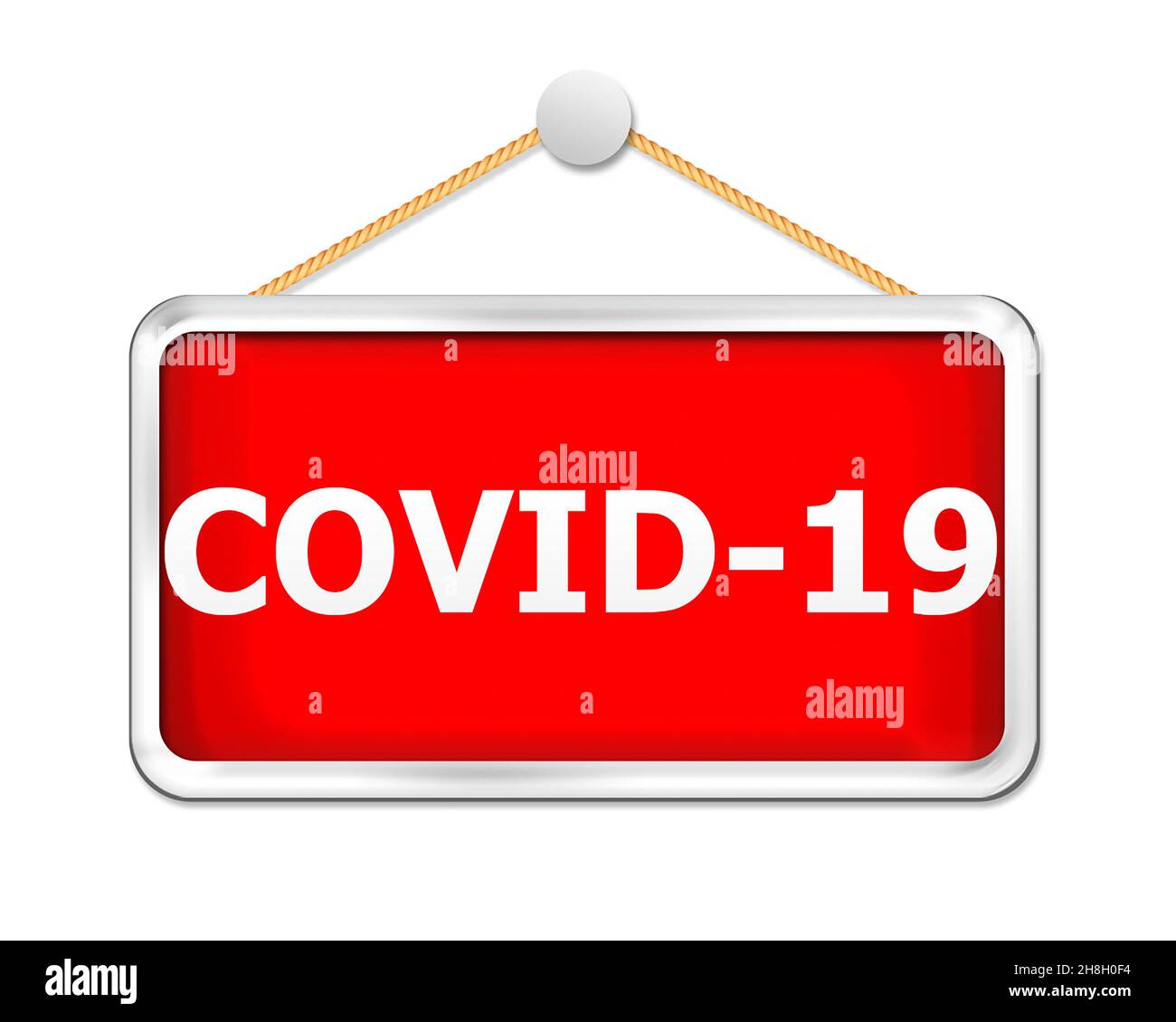 Rosso Covid 19 segno grafico, boader bianco, con appendiabiti Foto Stock