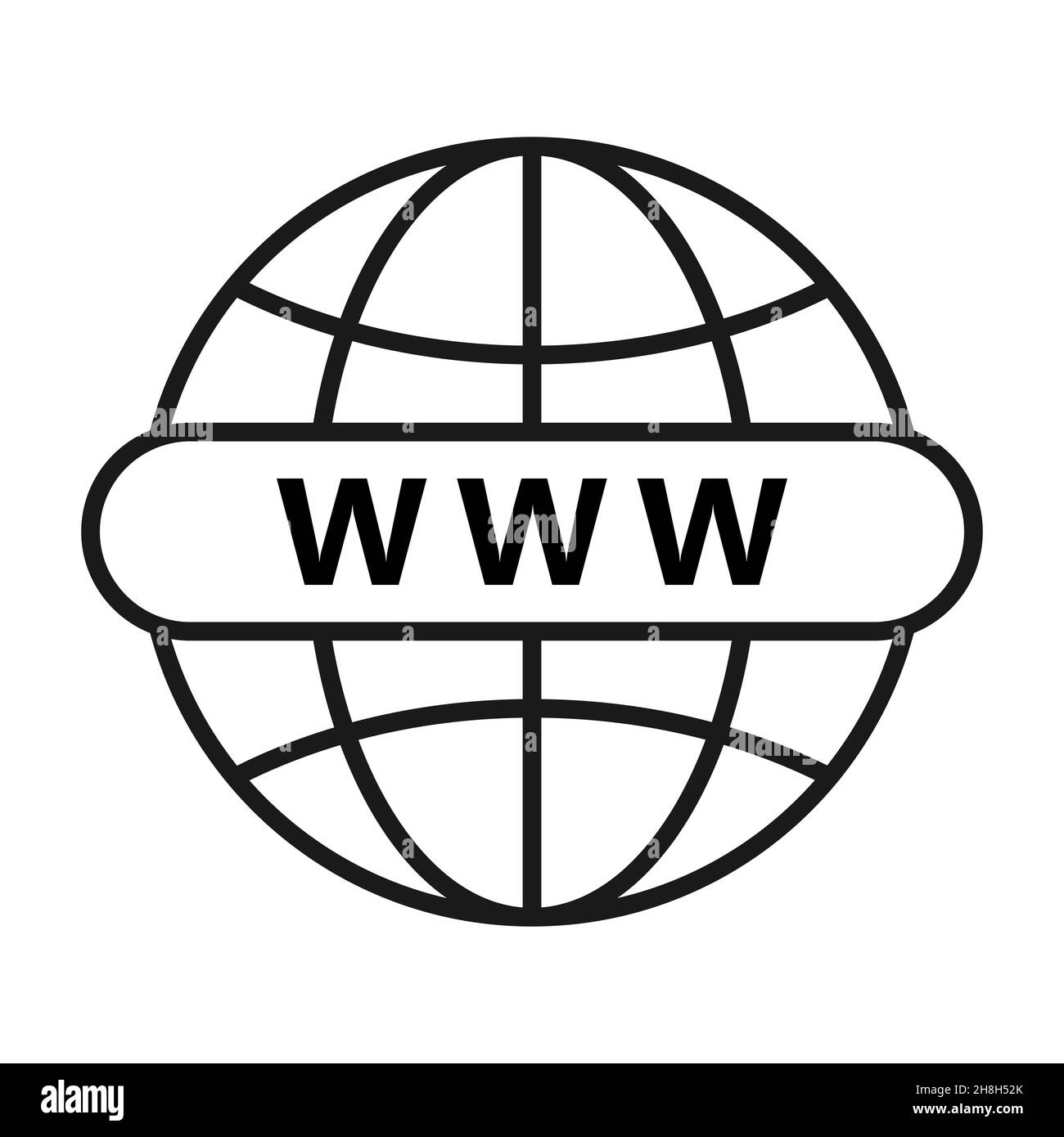 Icona Web. Icona globo www. Icone flat vettoriali per siti Web o Internet per applicazioni e siti Web. Vai al simbolo Web. Icona vettore, isolata su sfondo bianco Illustrazione Vettoriale