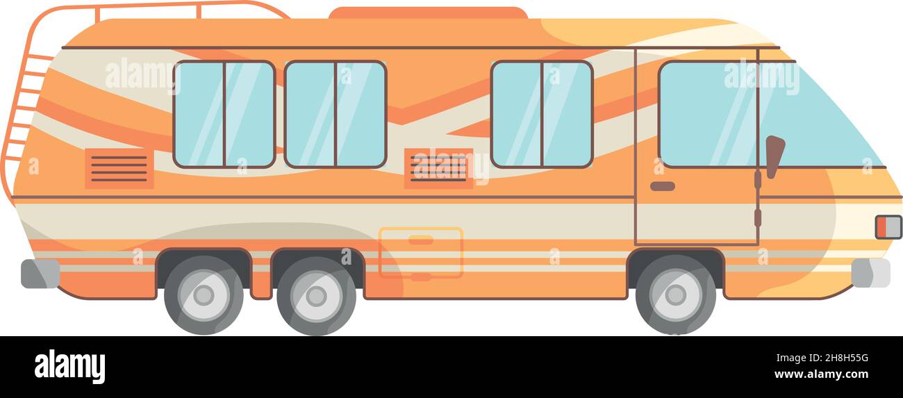 Casa mobile arancione. Auto di famiglia su veicolo d'epoca, icona flat vettore illustrazione isolato su sfondo bianco Illustrazione Vettoriale
