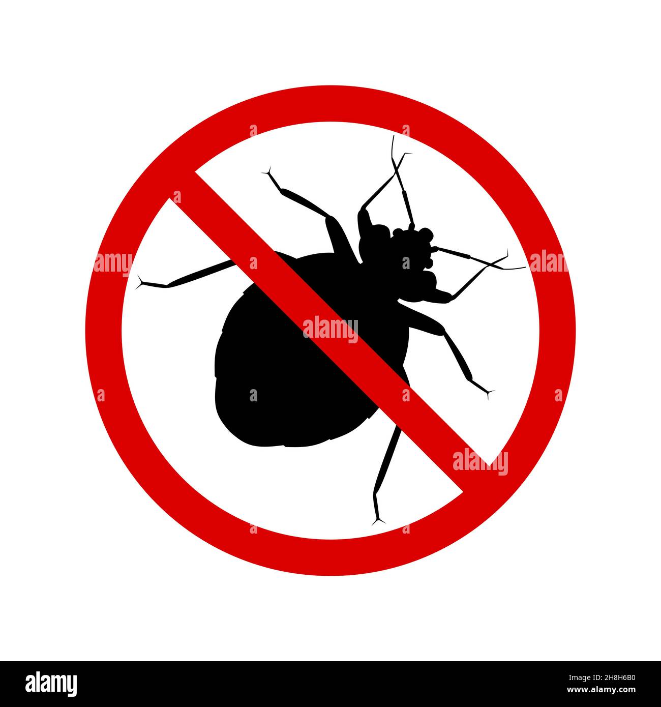 Segnale di avvertimento bug, icona vettoriale, design piatto. Stop insetto bug, contorno nero, isolato su sfondo bianco Illustrazione Vettoriale