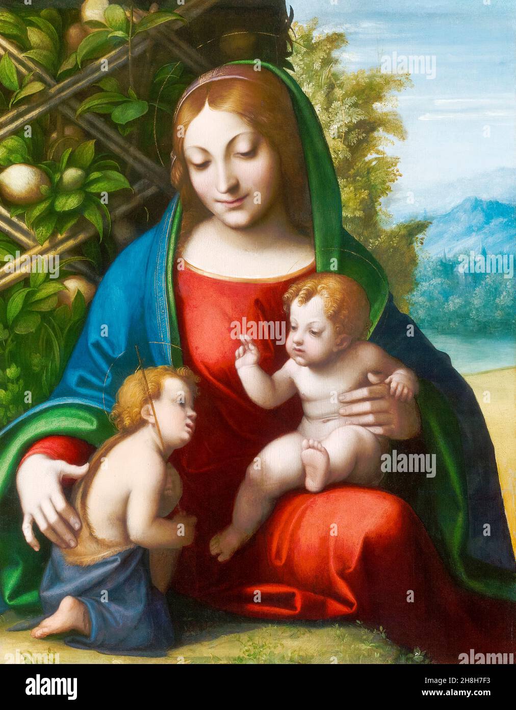 Madonna col Bambino con il giovane San Giovanni Battista, dipinto di Antonio da Correggio, circa 1515 Foto Stock