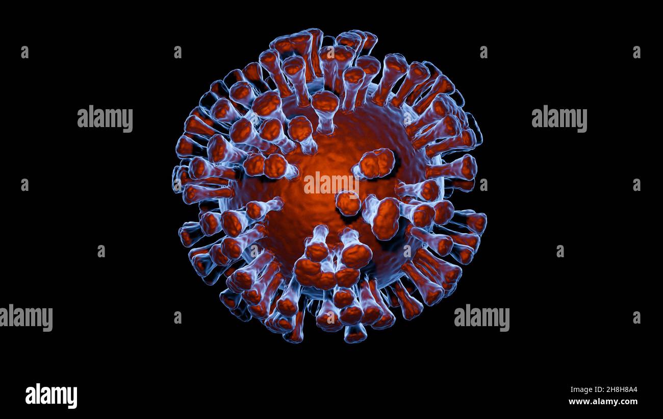 Illustrazione della cellula di Coronavirus Covid-19, visualizzazione del modello sars-COV-2, sfondo con spazio di copia Foto Stock