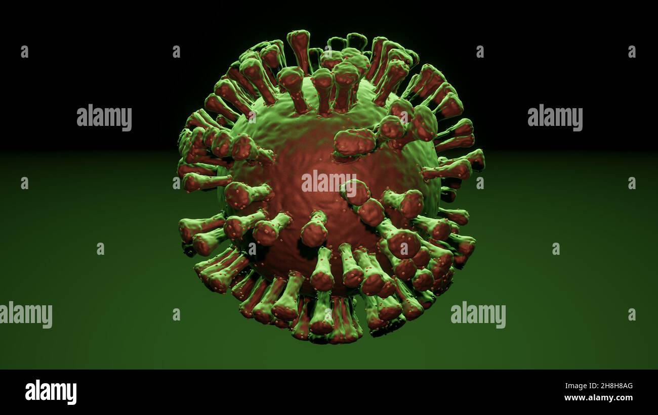 Illustrazione della cellula di Coronavirus Covid-19, visualizzazione del modello sars-COV-2, sfondo con spazio di copia Foto Stock