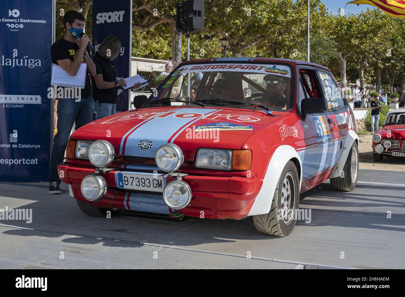 PALAMOS, SPAGNA - 03 novembre 2021: Primo piano di una Ford Fiesta XR2 in occasione del XVIII Rally storico della Costa Brava a Palamos, Spagna Foto Stock