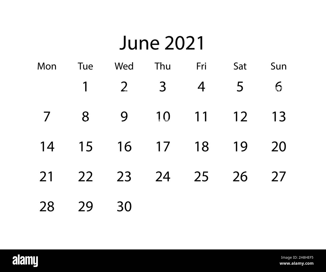 Calendario vettoriale del mese 2021 giugno su sfondo bianco Illustrazione Vettoriale